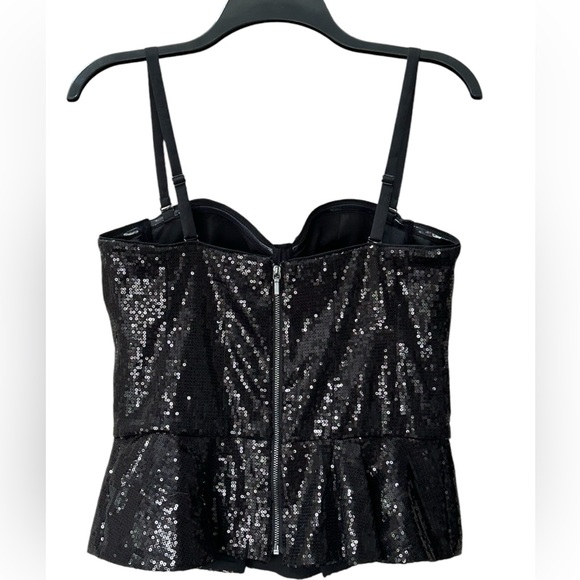 NWOT Bebe Sequin Black Corset Bustier Ruffle Peplum Top Sexy Holiday Size M - Picture 3 of 14